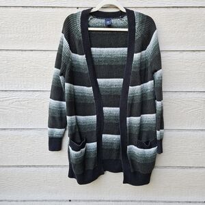 Gap long line green ombre stripe open front cardigan large